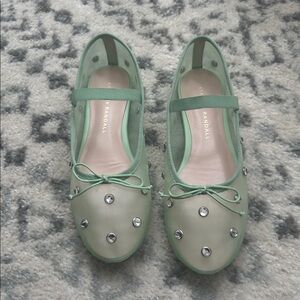 Loeffler Randall Leone Crystal Mesh Ballet Flats. Green. Sz 5.5 mint green